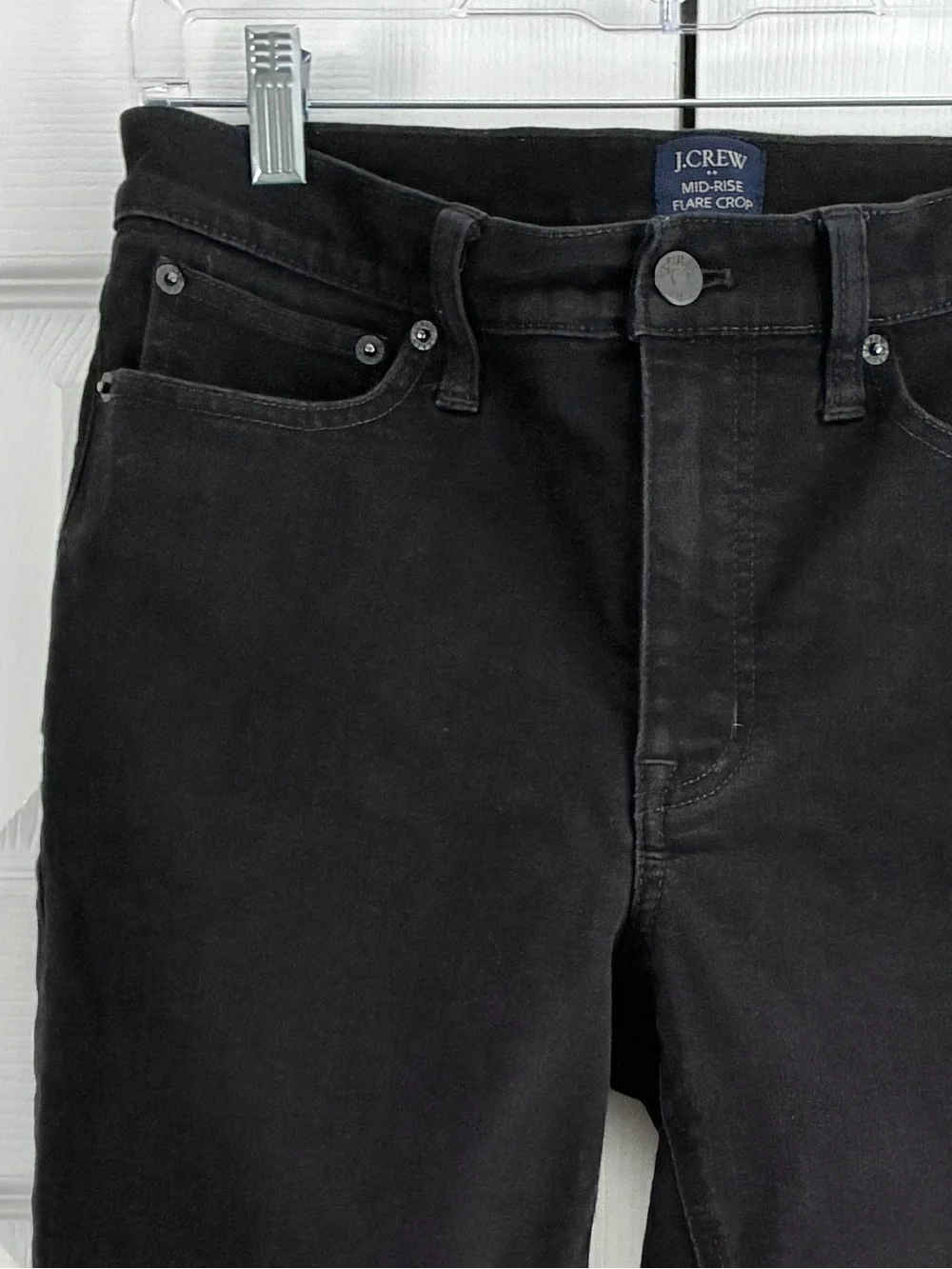 J.Crew Mid-Rise Flare Crop Jeans Womens 28 Black Stretch Denim Cropped Preppy